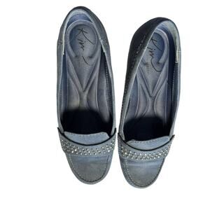 Kim Rogers Shoes 7 1/2 M Denim Silver Deco Morgans Suede Low Heel Flats with box
